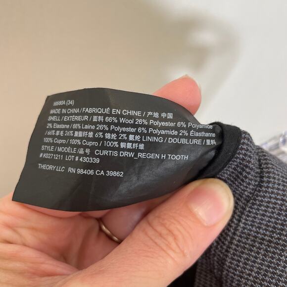 Theory Men's Curtis Regent Fit Pants Gray Houndstooth Straight Leg Wool 34 - Picture 5 of 6